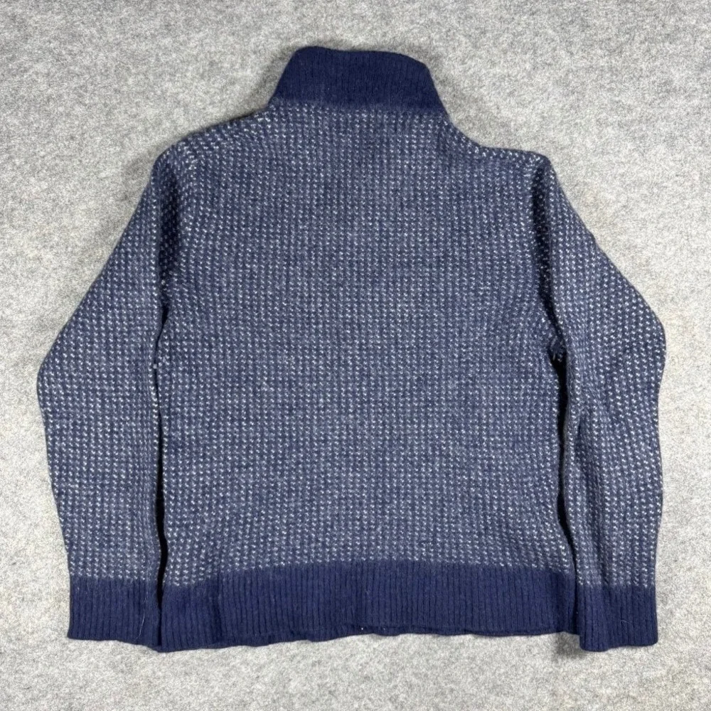 J.Crew Mens Merino Wool Blend Quarter Zip Birdseye Knit Sweater Navy Blue Size M